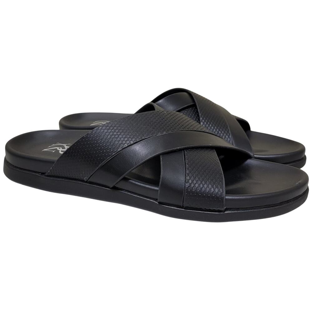 New York & Company Men Deacon Cross Strap Slide Sandals Size US 8 Black